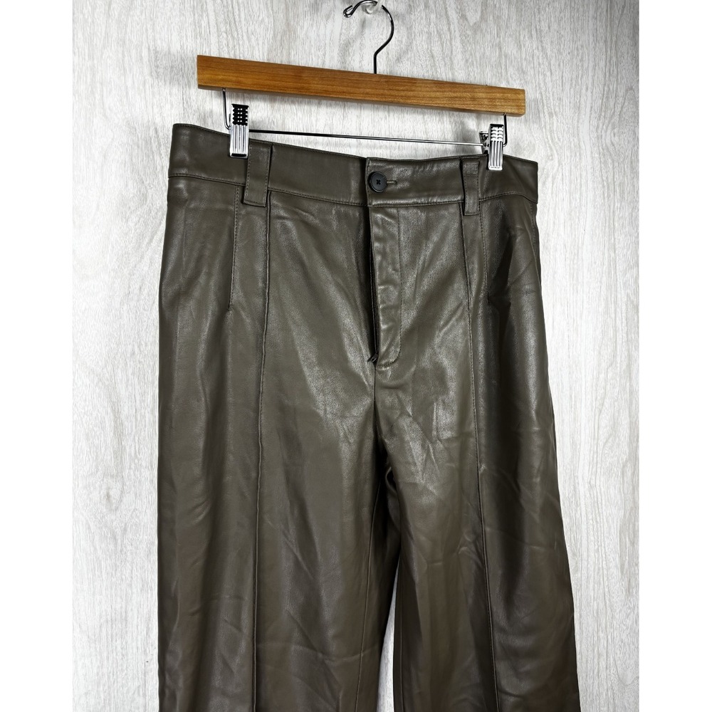 Zara Faux Leather Pants Womens L Khaki Brown High Rise Straight Leg Vegan Y2K - Picture 4 of 6